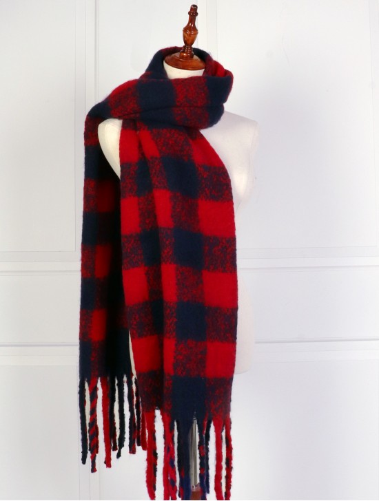 Plush Speckled Checker Scarf W/ Long Fringe